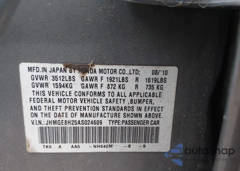 2010 Honda Fit z USA, uszkodzony, nr VIN JHMGE8H25AS024609